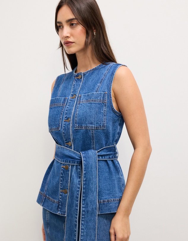 The Fated - Layla Denim Vest with Tie