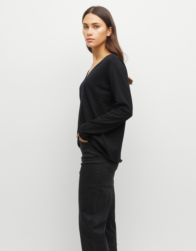 JH Lounge - JHL V-Neck L/S T (Fine Cotton Cashmere) Black