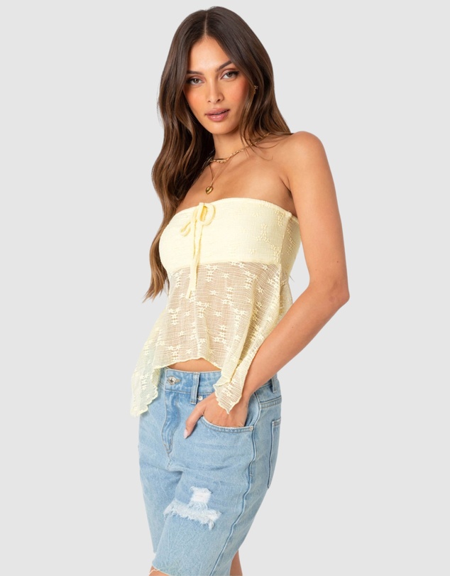 EDIKTED - Embroidered Sheer Strapless Top