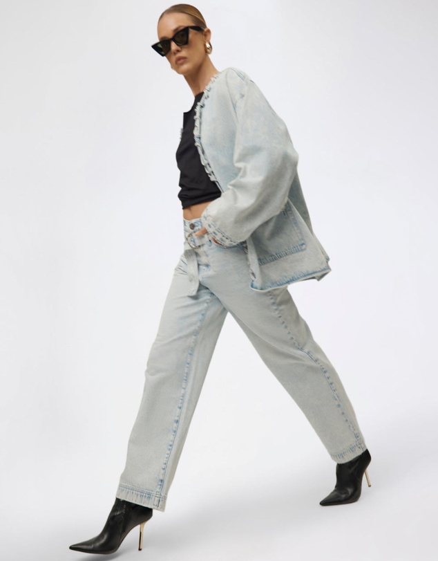 ONE TEASPOON - Jackson Belted Mid Waist Wide Leg Denim Jeans - Beach Blue