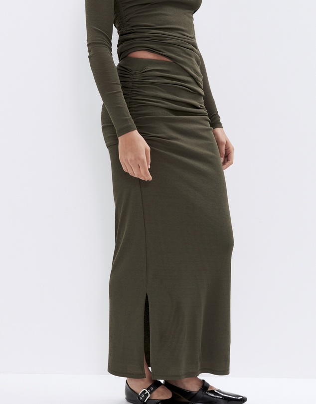 UNISON - Ruched Mesh Maxi Skirt