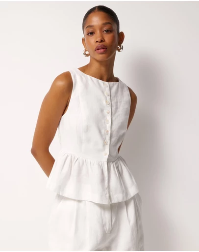 AERE - Kaia Linen Button Front Top