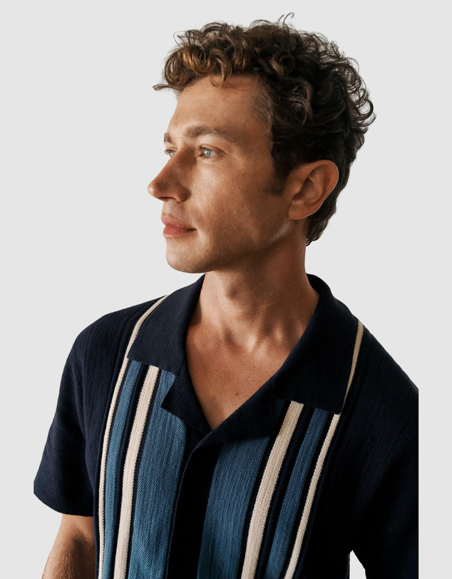 Trenery - Cotton Linen Stripe Knit Shirt