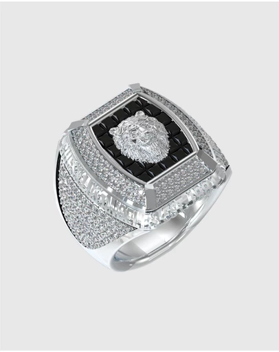GUESS - 14MM LION PAVE Silver-Tone SIGNET RING