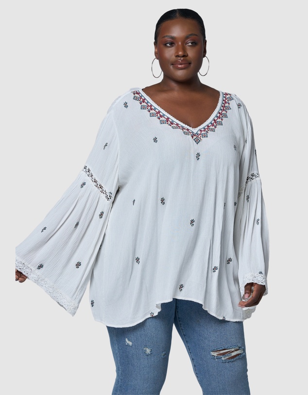 The Poetic Gypsy - Sandstone Embroidered Blouse