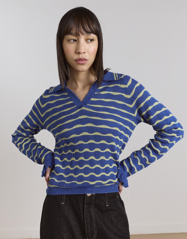 Damson Madder - Silvia Cotton Merino Blend Polo Jumper