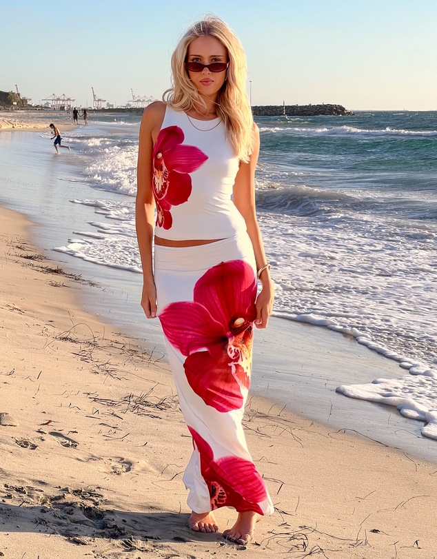 Beginning Boutique - Payge White Orchid Maxi Skirt