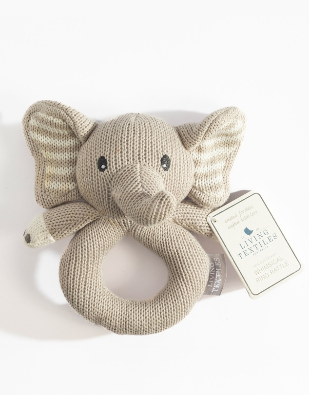 Living Textiles - Knitted Ring Rattle - Mason the Elephant