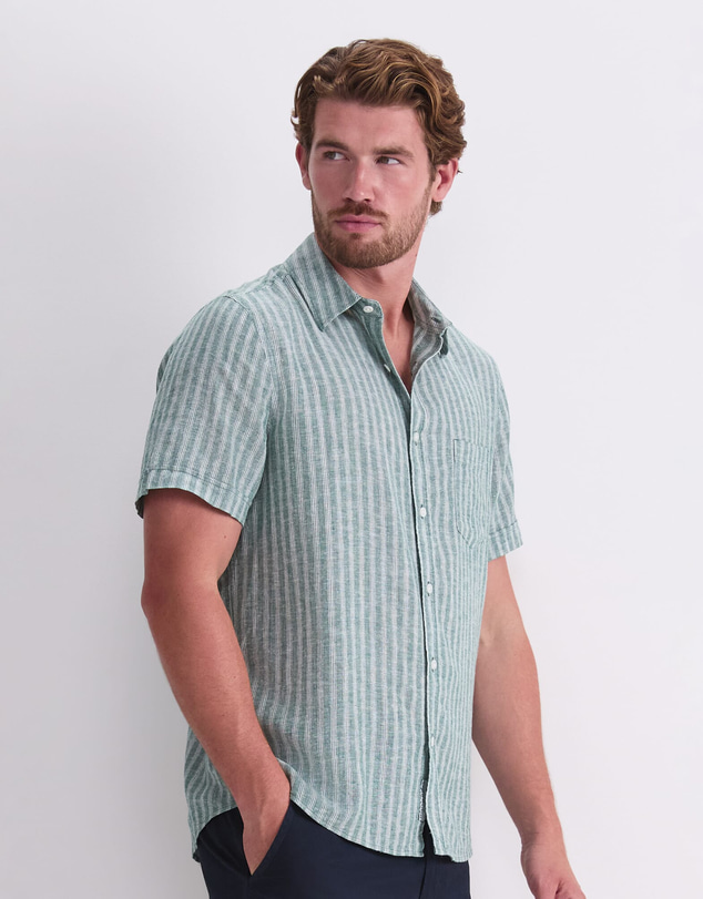 Sportscraft - Linen Short Sleeve Stripe Shirt