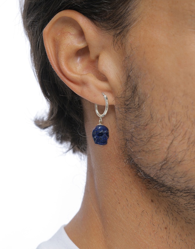 Kuzzoi - ICONIC EXCLUSIVE - Lapis Lazuli Skull Hoop Earrings in 925 Silver