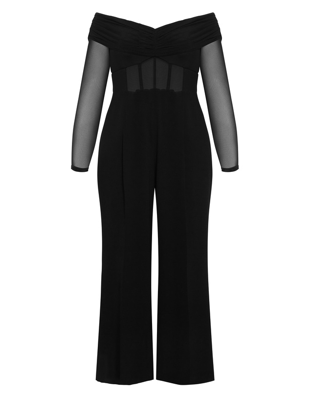 City Chic - Plus size Lana Off Shoulder Jumpsuit - black