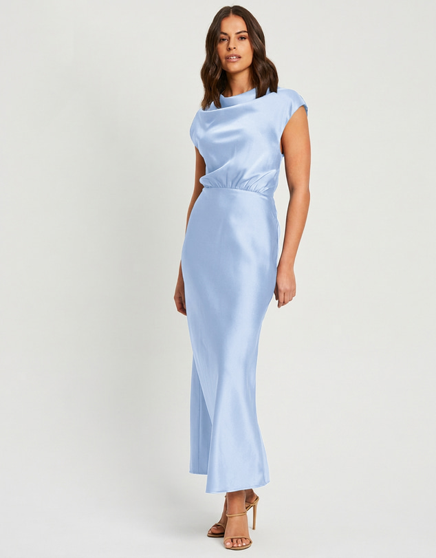 Tussah - Santina Draped Neck Satin Midi Dress