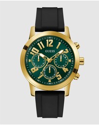 GUESS - Parker Gold 44mm Green Dial Black Silicone Strap