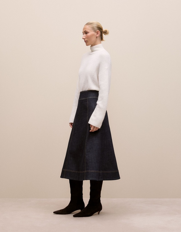 Trenery - Australian Cotton Blend Denim Panelled Skirt in Rinse Wash