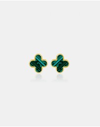 Zoe Olivia - 9K Gold Malachite Petal Stud Earrings