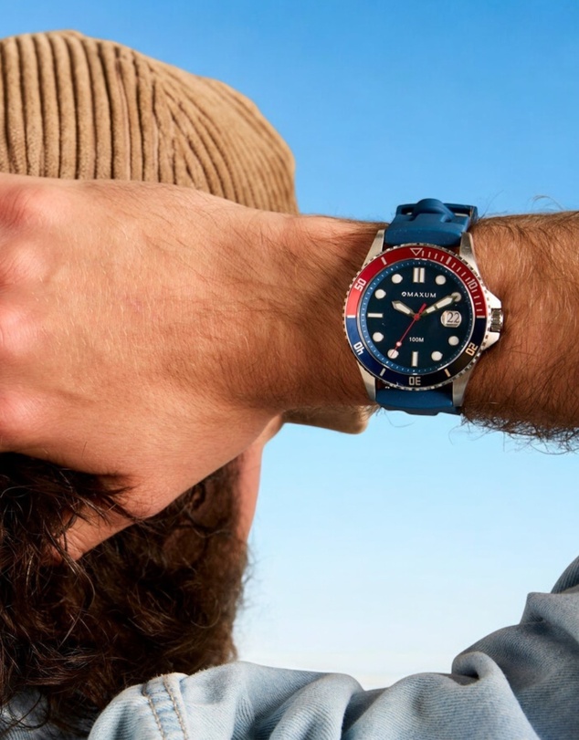 Maxum - Prince Blue Dial & Blue Silicone Band & Silver Tone Case