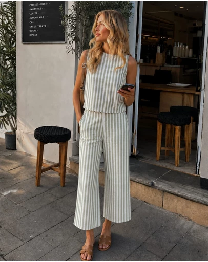 Esther & Co - Lizo Pants - Khaki Stripe