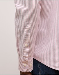 Trenery - Regular Fit Yarn Dyed Stripe Oxford Shirt in Auburn