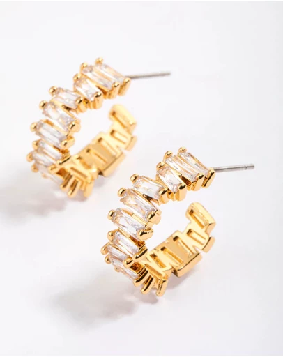 Lovisa - Gold Plated Organic Cubic Zirconia Baguette Hoop Earrings