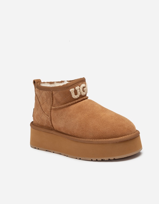 Ozwear Connection Uggs - Ugg Classic Platform Knit Logo Matelassé Ultra Mini Boot