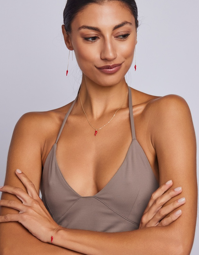 Zoe Olivia - 9K Gold Red Horn Threader Earings