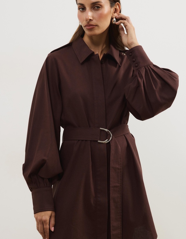 Atmos&Here - Lia Linen Blend Belted Mini Shirt Dress