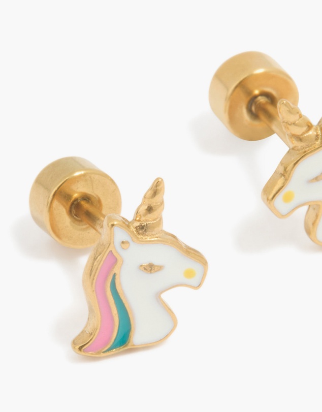 Lovisa - Kids Gold Plated Surgical Steel Unicorn Flat Back Earrings