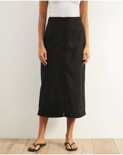 Atmos&Here - Isla Linen Blend Button Up Midi Skirt