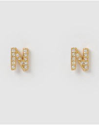 Izoa - Alphabet Mini Letter N Stud Earrings Gold