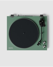 iWorld - Kanto OBI3 Turntable - Matte Green with Kanto ORA 100W Powered Speakers - Black Bundle