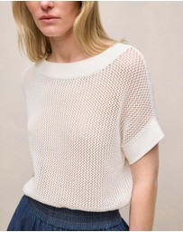 Trenery - Mercerised Cotton Open Knit T-shirt in Ivory