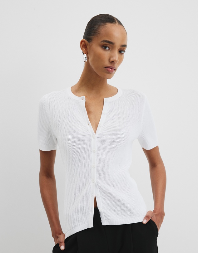 Country Road - Waffle Short Sleeve Button Knit