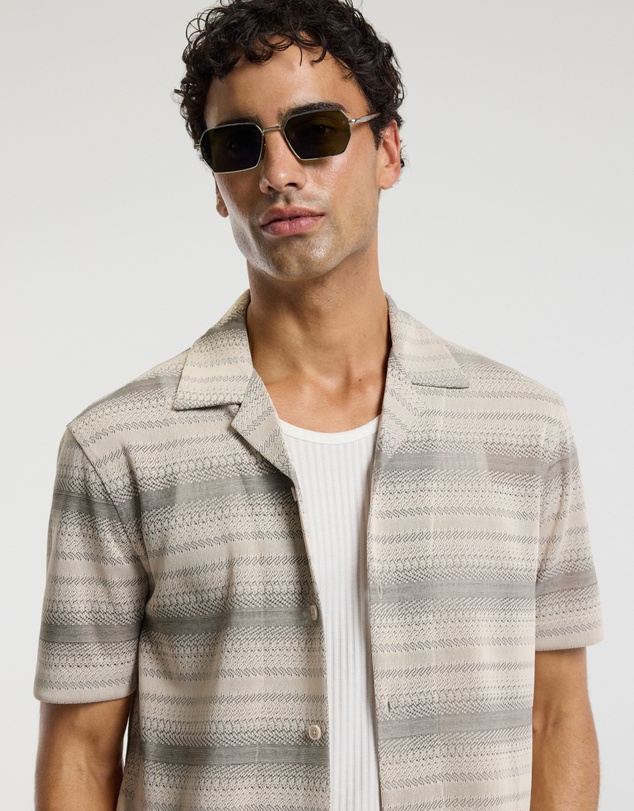 Calibre - Textured Stripe Cuban Collar Shirt Neutral