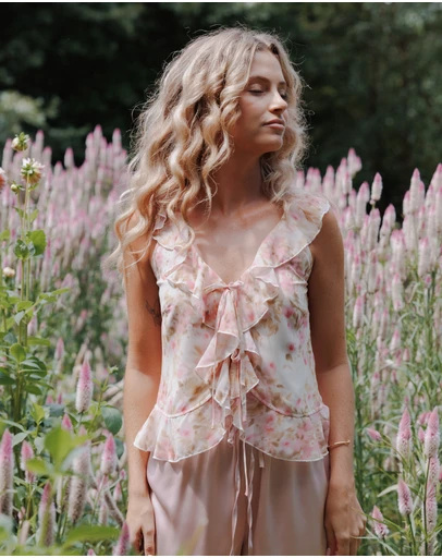 Petal & Pup - Ismena Tie Front Top - Blurred Pink Floral