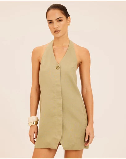 AERE - Zali Linen Halter Mini Dress