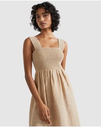 Seed Heritage - Linen Shirred Bodice Midi Dress