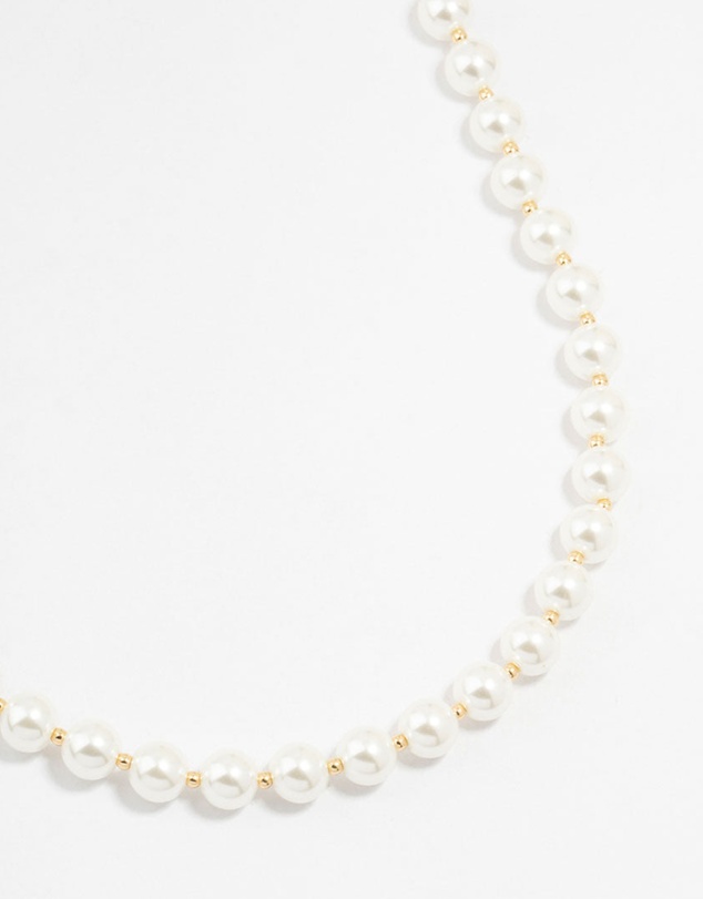 Lovisa - Gold Plated Alternating Medium Pearl & Ball Necklace