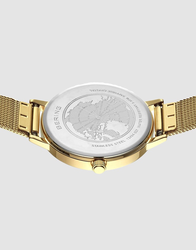 Bering - Bering Classic Ladies 34mm Round Gold Case Gold Mesh Strap Watch