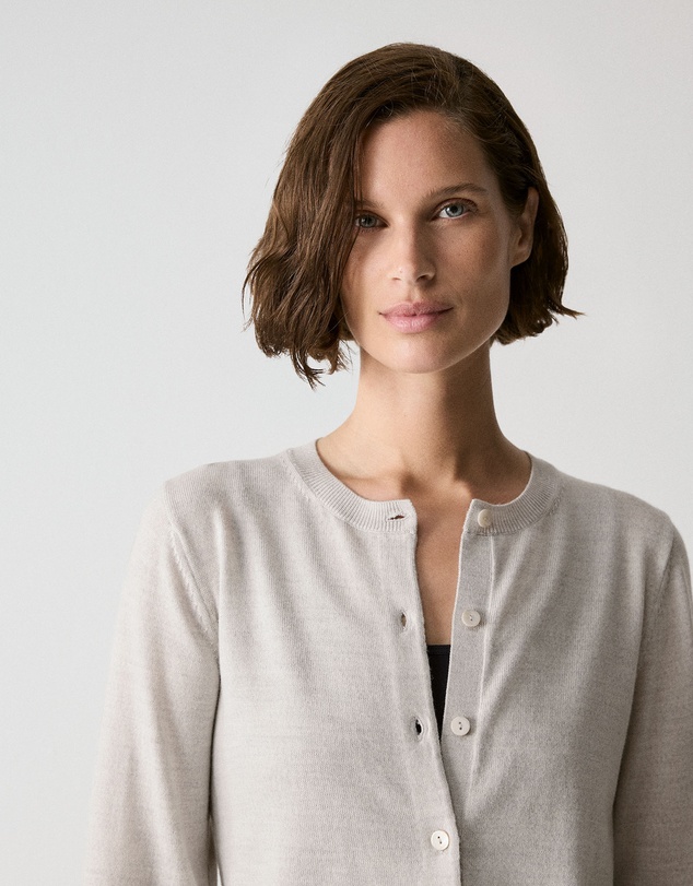 Trenery - Merino Classic Crew Cardigan in Grey Melange