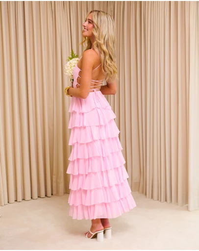 Beginning Boutique - Georgie Pink Ruffle Maxi Dress