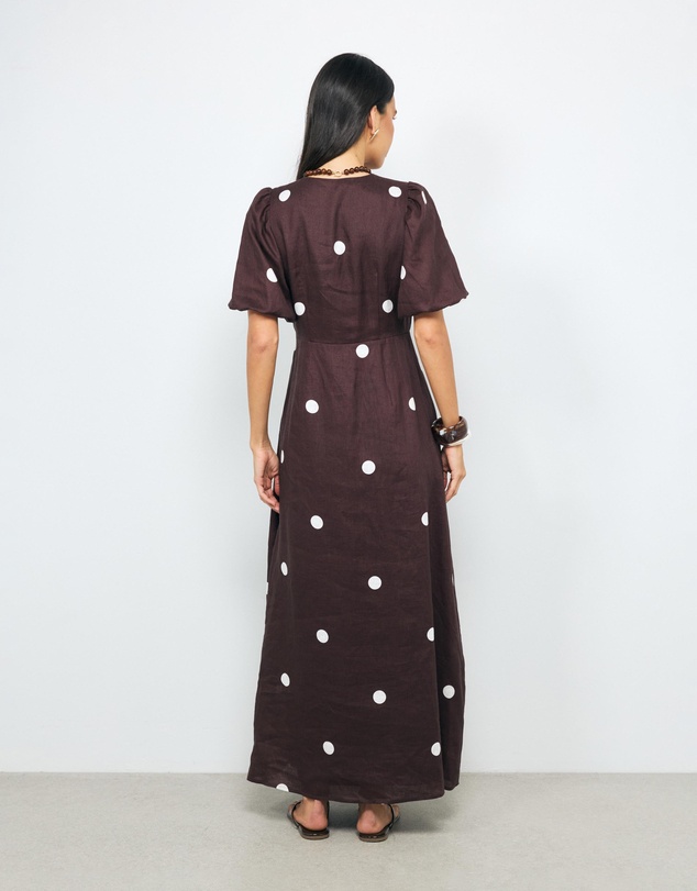 AERE - Tia Polka Dot Linen Midi Dress