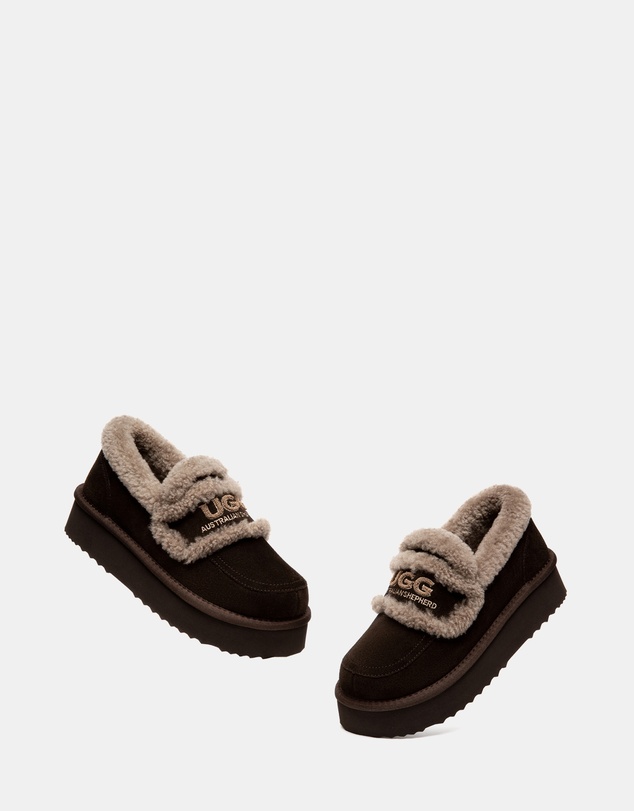 EVERAU - Australian Shepherd Ugg Rilee Platform Loafer Cow Suede Upper House Shoes
