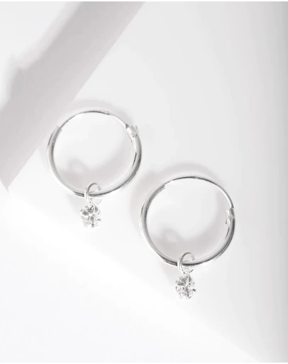 Lovisa - Sterling Silver Diamante Dangle Hoop Earrings