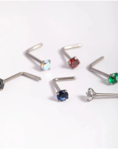 Lovisa - Titanium Mixed Stone Nose Stud 6-Pack