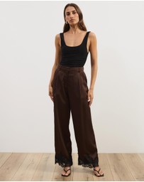 Atmos&Here - Leoni Asymmetric Lace Satin Pants