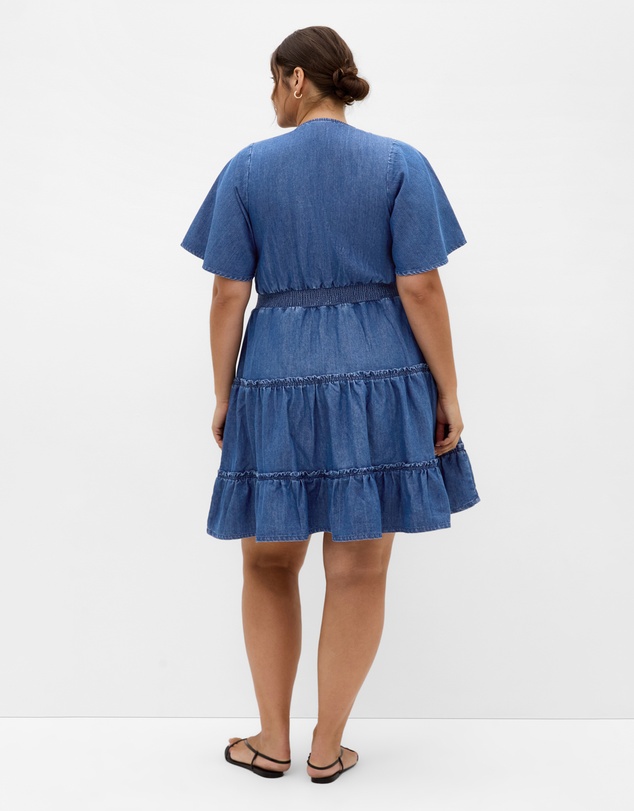 City Chic - Plus size May Tiered Denim Mini Dress - mid wash