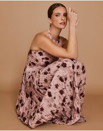 Six Stories - Floral Halter Neck Pleated Ruffle Maxi Dress