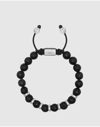 Nialaya Jewellery - Men's Sterling Silver Beaded Bracelet with Lava Stone