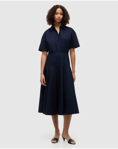 Tommy Hilfiger - Fit And Flare Poplin Midi Shirt Dress