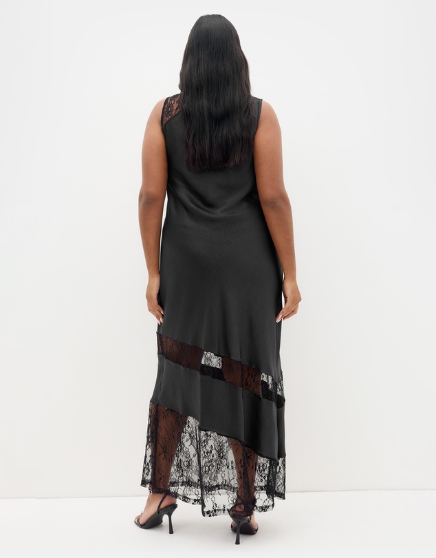 City Chic - Plus size Alissa Lace Trim Slip Maxi Dress - black